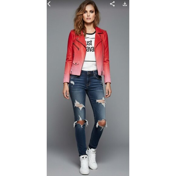 Rebecca Minkoff Long Sleeve Notch Lapel Collared Moto Jacket Pink Ombre Size M - Picture 1 of 16